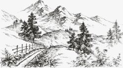 素描山手绘山地景观高清图片