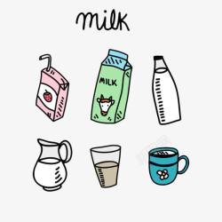 卡通手绘牛奶盒牛奶瓶素材