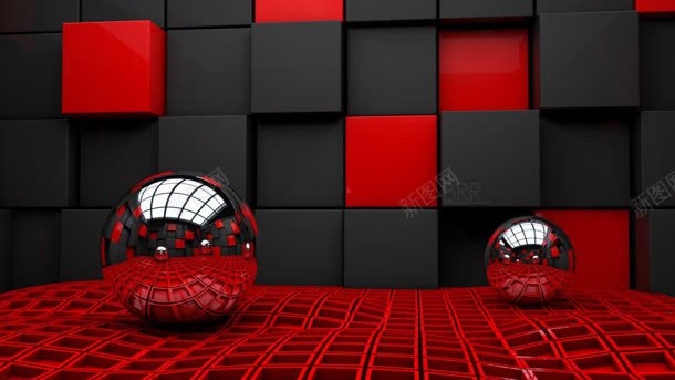 红色黑色正方体拼接圆球海报背景背景