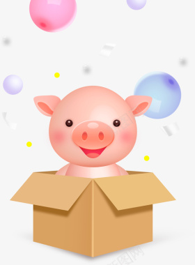 c4d创意礼盒包装新年猪卡通形象背景