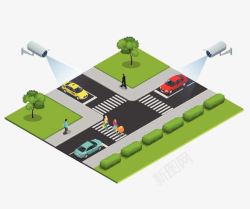 监控器十字路口的2个监控器高清图片