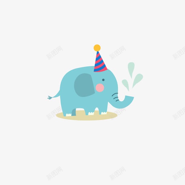蓝色大象迎婴派对贴纸png免抠素材_88icon https://88icon.com 可爱卡通贴纸 大象喷水 蓝色大象 迎婴派对