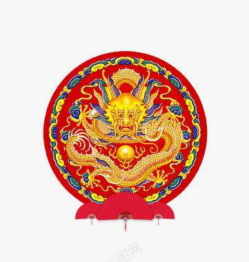传统节日剪纸红色中国风圆形龙纹图标图标
