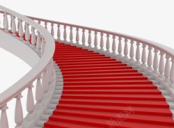 白色楼梯红色地毯素材