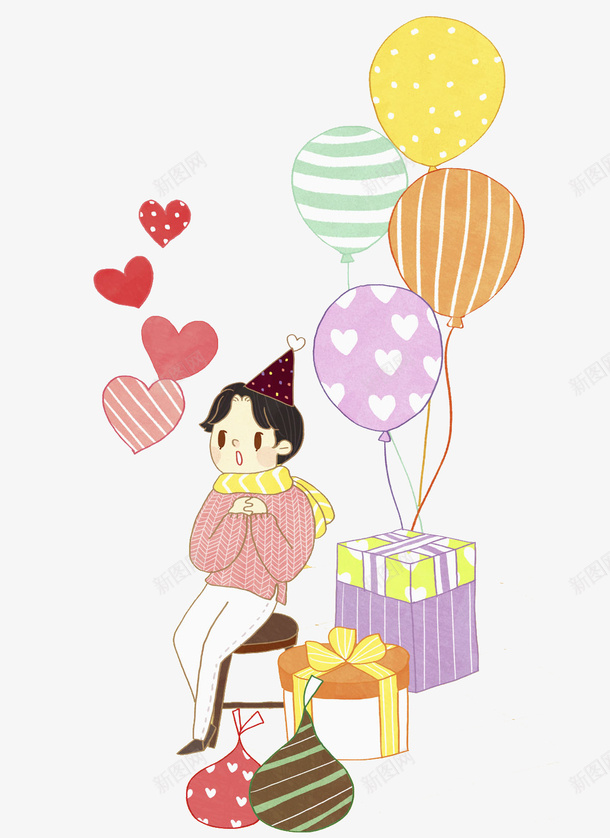 卡通过生日的男孩图png免抠素材_88icon https://88icon.com 卡通 帅气的 插图 期待的 期待表情 气球 爱心 男孩 礼物