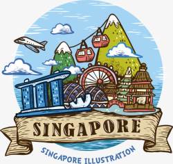 矢量摩天轮手绘新加坡高清图片