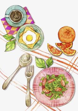 树脂叉子勺子营养早餐手绘高清图片