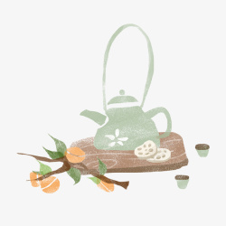莲菜片水彩绿色茶壶高清图片