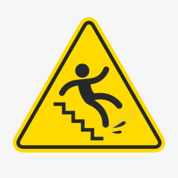 亮色背景楼梯湿滑三角形黄色警告牌实物高清图片