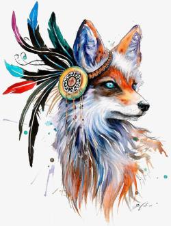 手绘精美工艺彩色羽毛狐狸高清图片