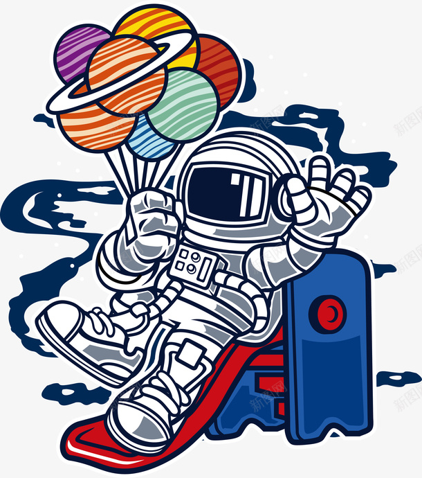 手绘卡通太空旅行png免抠素材_88icon https://88icon.com 动漫 动画 卡通亲子旅行一家人 太空服 手绘卡通气球 星球 滑梯