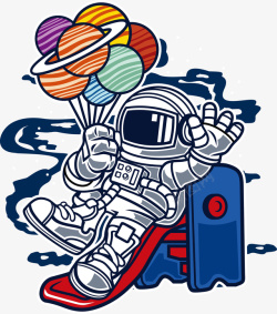 太空服手绘卡通太空旅行高清图片