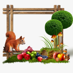 小动物边框绿球水果相框装饰高清图片