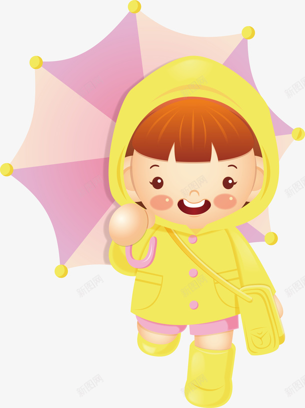 粉红色雨伞小女孩手绘图案矢量图ai免抠素材_88icon https://88icon.com 下雨 卡通人物 女孩 打伞 春天的雨 水渍 漫步 矢量图 穿着雨衣的女孩 粉红色雨伞 踩水 雨 雨季 黄色雨衣卡通人物形象