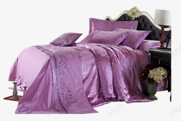 床上饰品四件套png免抠素材_88icon https://88icon.com 天丝面料 家居 床上四件套 紫色床单