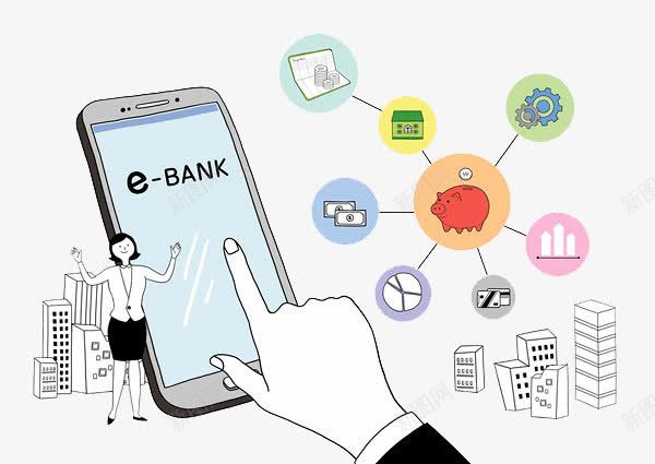 手绘电子银行银行网点png免抠素材_88icon https://88icon.com bank 电子银行 金融 金融服务 银行 银行网点