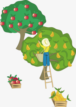 手绘劳动的工人卡通果园摘水果插画矢量图高清图片