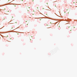 春天桃花开满枝桠手绘矢量图素材