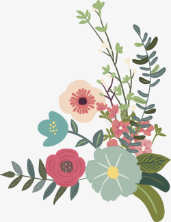 手绘彩色植物花卉花草装饰素材