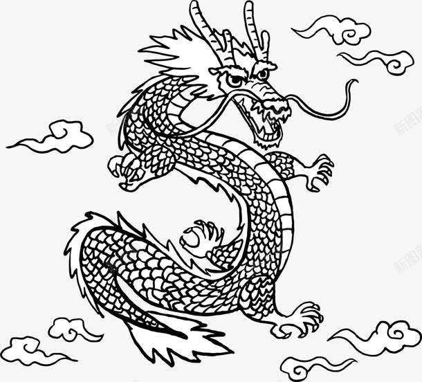 黑色线条中国风龙矢量图ai免抠素材_88icon https://88icon.com 中国风 中国龙 卡通的龙 手绘风 矢量png 黑白线条 矢量图