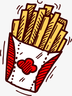 红白相间卡通手绘水彩薯条零食高清图片