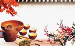 瓦墙檐传统茶道文化背景高清图片