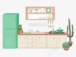 棕色厨房橱柜台面小清新厨房装修高清图片