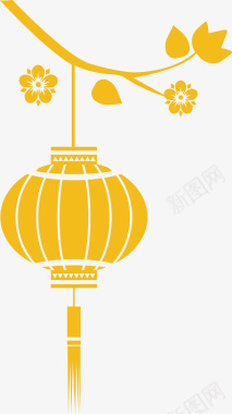 金色灯笼装饰精美的金色梅花和灯笼图标图标