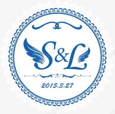 矢量婚礼logo蓝色翅膀字体婚礼logo图标图标