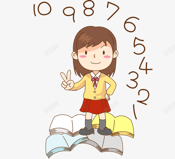 数数的女孩png免抠素材_88icon https://88icon.com 书本 剪刀手 卡通 可爱的 学习 学生 插图 数字