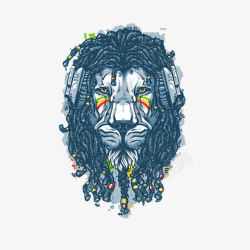蓝色狮子头吓人的骷髅头涂鸦装饰素材