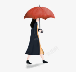 卡通手绘打伞的女人素材