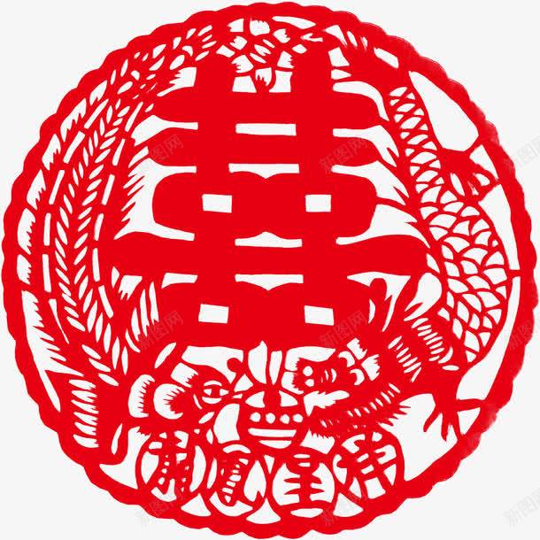 双喜龙凤呈祥png免抠素材_88icon https://88icon.com 中式婚礼 凤凰 凤凰纹饰 剪纸 双喜 圆 窗花 龙 龙凤呈祥花纹