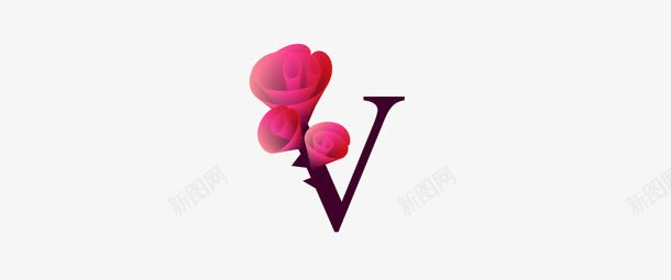 一支玫瑰玫瑰花字母V图标图标