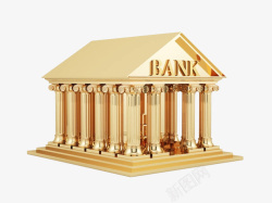 银行网点手绘3D金色银行高清图片
