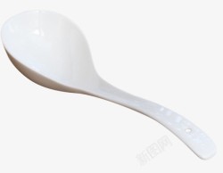 白色大号长柄骨瓷汤勺素材