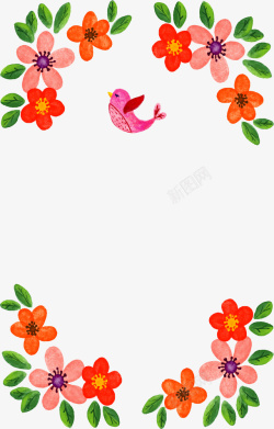 红花水彩水彩春天红花边框矢量图高清图片