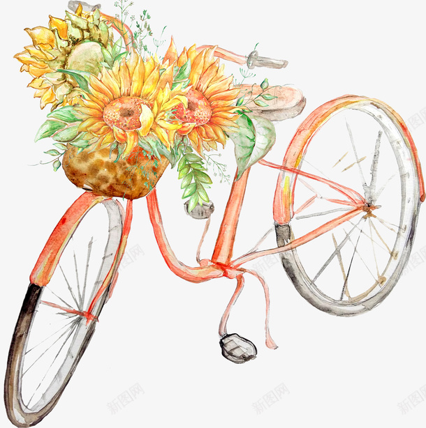 手绘创意自行车图png免抠素材_88icon https://88icon.com 交通工具 单车 卡通手绘 叶子 水彩 绿叶 自行车 花朵 鲜花