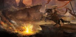 骑马的战士金色火光战场骑马战士海报背景高清图片