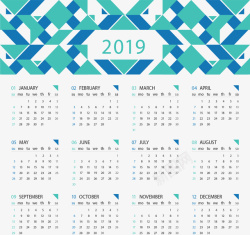 绿色2019蓝绿三角花纹日历矢量图高清图片