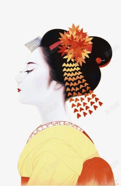 美女png免抠素材_88icon https://88icon.com 和服 大和文化 手绘女人 日本 黄衣