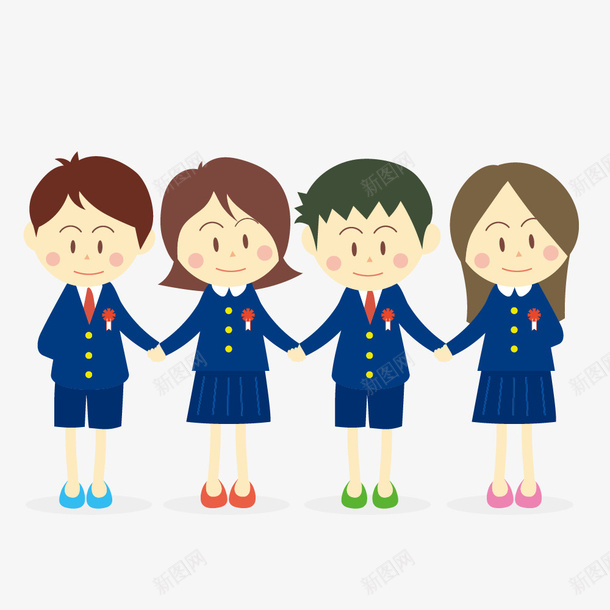 牵手的卡通小学生png免抠素材_88icon https://88icon.com 卡通 可爱的 女孩 小学生 校服 牵手 男孩