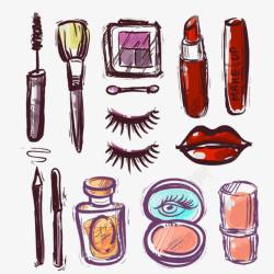 手绘化妆品化妆工具素材