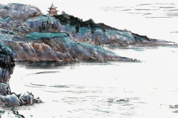 创意湖水中国风创意水墨山水画高清图片