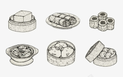 港式点心小吃手绘插图素材