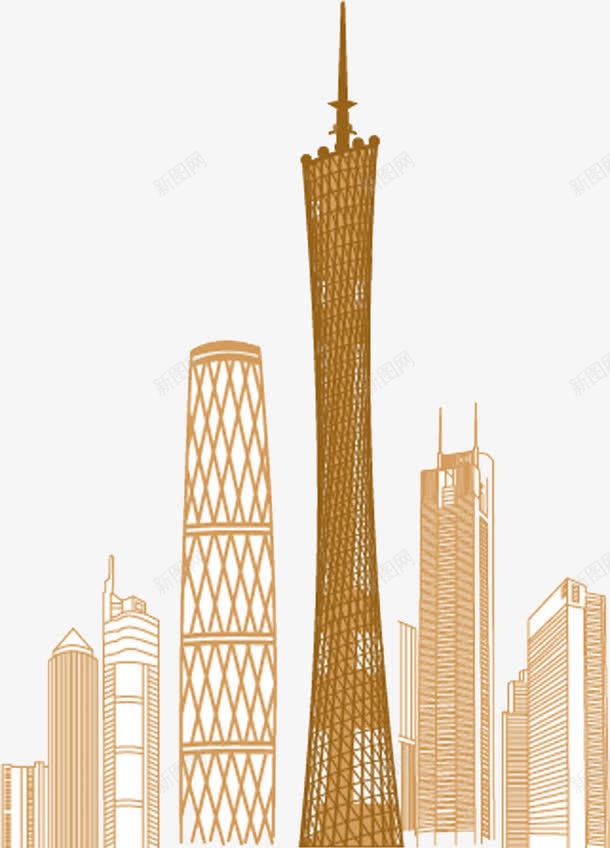 手绘广州著名建筑png免抠素材_88icon https://88icon.com 分子结构 地标标志 城市建筑 广州元素 广州塔 木棉花树 琶洲展馆 雕像木棉花