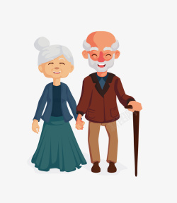 关爱主题手绘卡通爷爷奶奶老年夫妻高清图片