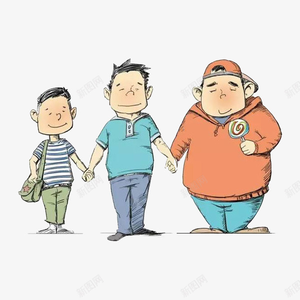 胖瘦对比的三个男士png免抠素材_88icon https://88icon.com 卡通 可爱 手绘 棒棒糖 男士 瘦子 肥胖对比 背包 胖子