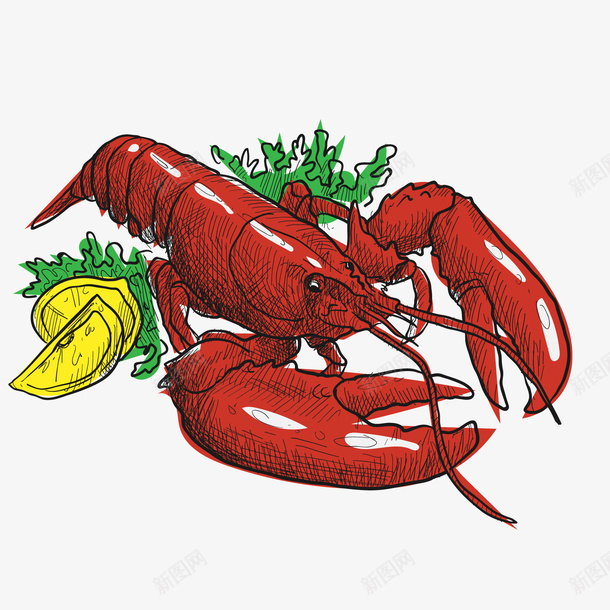 卡通美味的龙虾食物矢量图ai免抠素材_88icon https://88icon.com 天猫吃货节 美味 美食 食物 餐厅 龙虾 矢量图
