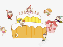 分享礼物的孩子卡通创意生日蛋糕图高清图片